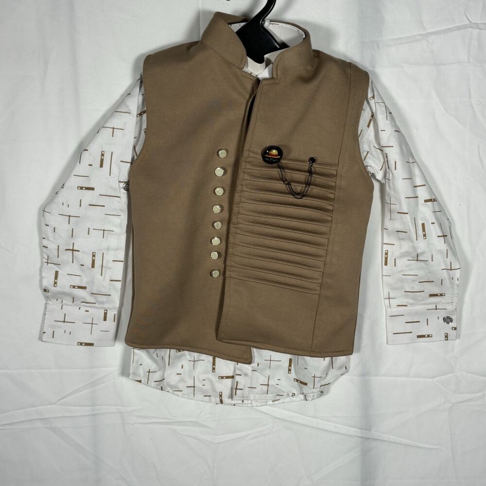 Kid's One Piece Anime Costume Cosplay Brown Vest White Shirt Size‎ 24